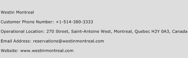 Westin Montreal Phone Number Customer Service
