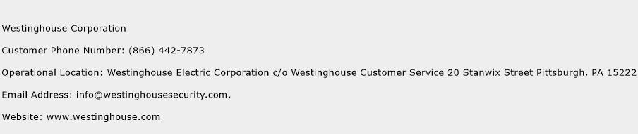 Westinghouse Corporation Phone Number Customer Service