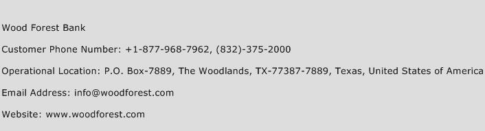 Wood Forest Bank Phone Number Customer Service