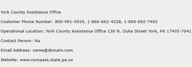 York County Assistance Office Phone Number Customer Service