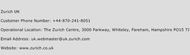 Zurich UK Phone Number Customer Service